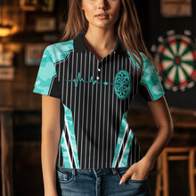 Load image into Gallery viewer, Turquoise Camo Dartboard Pulse Heartbeat Custom Women Dart Shirts, Funny Wings Cool Dart Team Jerseys TDM3618
