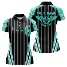 Load image into Gallery viewer, Turquoise Camo Dartboard Pulse Heartbeat Custom Women Dart Shirts, Funny Wings Cool Dart Team Jerseys TDM3618