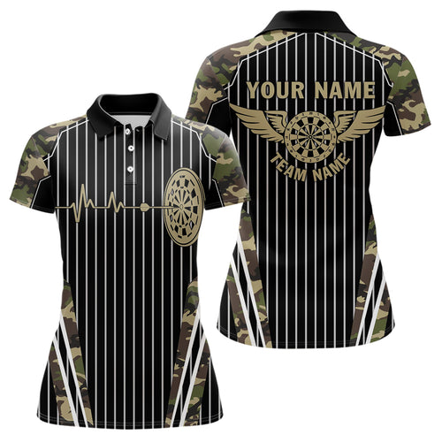 Green Camo Dartboard Pulse Heartbeat Custom Women Dart Shirts, Funny Wings Cool Dart Team Jerseys TDM3619