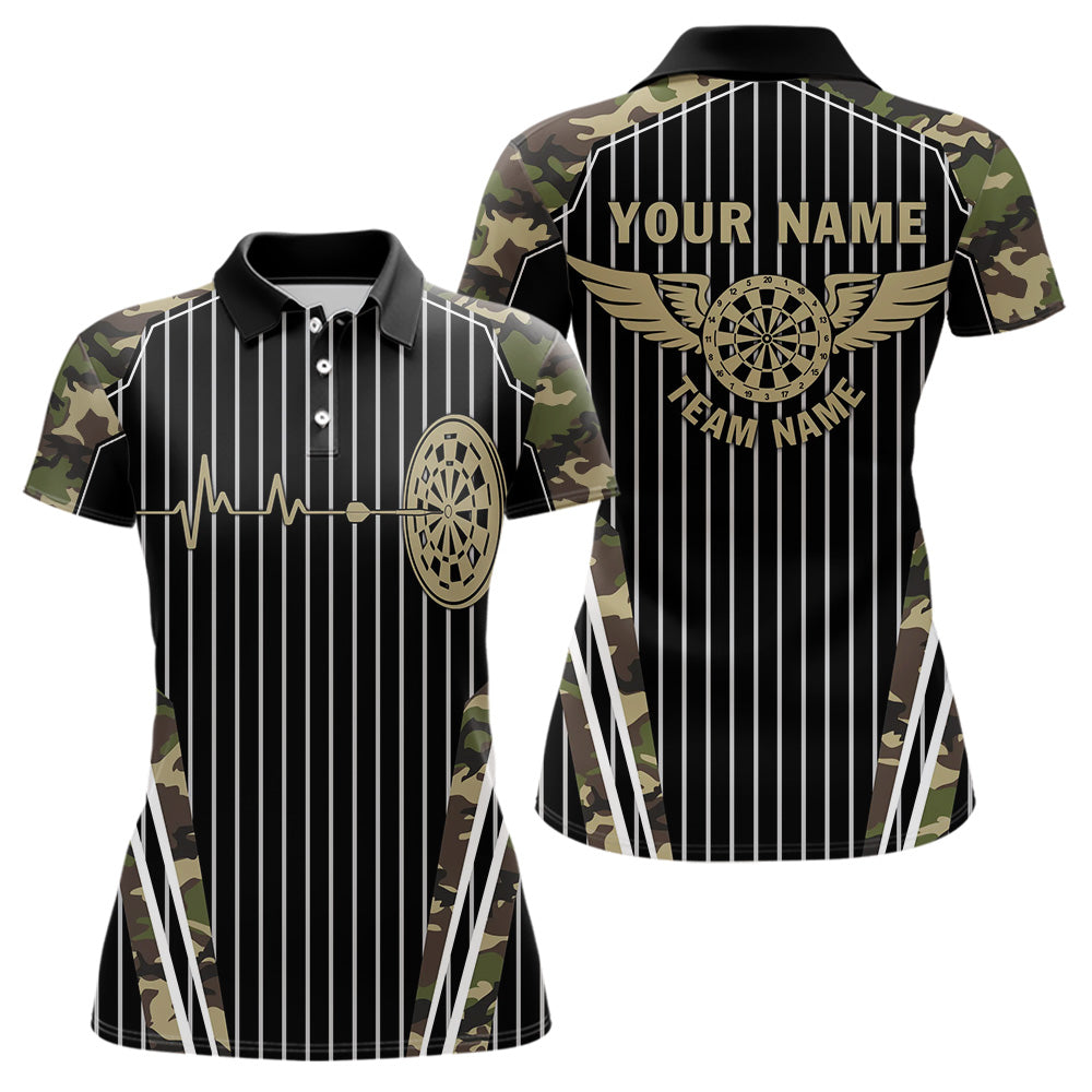 Green Camo Dartboard Pulse Heartbeat Custom Women Dart Shirts, Funny Wings Cool Dart Team Jerseys TDM3619