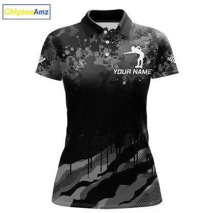 Personalized Grunge Camo Billiard Shirts For Women, Funny 8 Ball Pool Team Jersey Polo & 1/4 Zip TDM6155