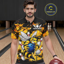 Load image into Gallery viewer, Funny Bee Custom Grunge Yellow Black Bowling Shirt For Men, Bowling Team Jersey Polo &amp; 1/4 Zip TDM6162