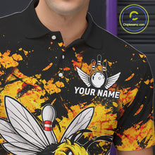Load image into Gallery viewer, Funny Bee Custom Grunge Yellow Black Bowling Shirt For Men, Bowling Team Jersey Polo &amp; 1/4 Zip TDM6162