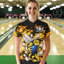 Load image into Gallery viewer, Funny Bee Custom Grunge Yellow Black Bowling Shirt For Women, Bowling Team Jersey Polo &amp; 1/4 Zip TDM6162