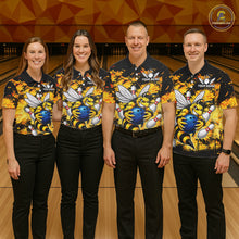 Load image into Gallery viewer, Funny Bee Custom Grunge Yellow Black Bowling Shirt For Men, Bowling Team Jersey Polo &amp; 1/4 Zip TDM6162
