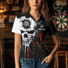 Load image into Gallery viewer, Personalized Grunge Skull Arrow Darts Shirt For Women Custom Darts Jersey Team Polo &amp; 1/4 Zip |Red TDM4247