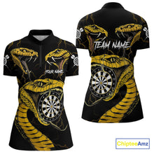 Load image into Gallery viewer, Personalized Black Yellow Cobra Snake Darts Shirt For Women, Darts Team Jerseys Polo &amp; 1/4 Zip TDM4249