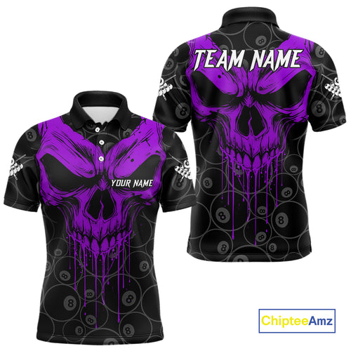Personalized Skull 8 Ball Billiard Shirt For Men Custom Pool Team Jersey Polo & 1/4 Zip |Purple TDM5070