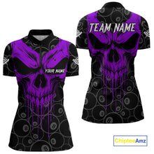 Load image into Gallery viewer, Personalized Skull 8 Ball Billiard Shirt For Women Custom Pool Team Jersey Polo &amp; 1/4 Zip |Purple TDM5070