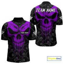 Load image into Gallery viewer, Personalized Skull 8 Ball Billiard Shirt For Men Custom Pool Team Jersey Polo &amp; 1/4 Zip |Purple TDM5070