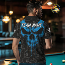 Load image into Gallery viewer, Personalized Skull 8 Ball Billiard Shirt For Men Custom Pool Team Jersey Polo &amp; 1/4 Zip |Blue TDM5071