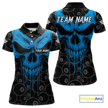 Load image into Gallery viewer, Personalized Skull 8 Ball Billiard Shirt For Women Custom Pool Team Jersey Polo &amp; 1/4 Zip |Blue TDM5071