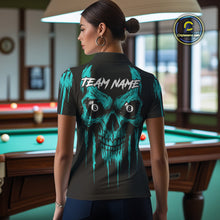 Load image into Gallery viewer, Turquoise Grunge Skull Billiard Jersey For Women Custom 8 Ball Pool Billiard Shirt Polo &amp; 1/4 Zip TDM5074