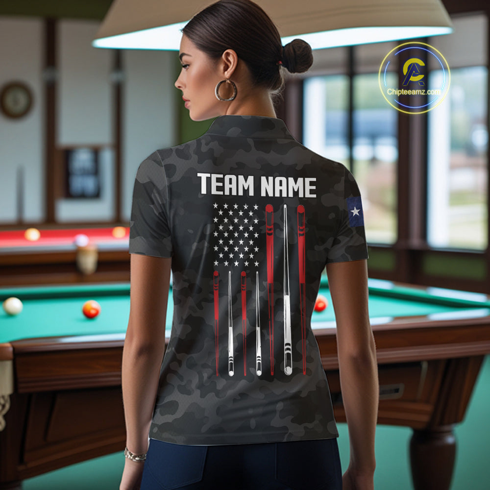 Personalized Texas American Flag Camo Billiard Shirt For Women Custom Patriotic Pool Team Jersey TDM5542