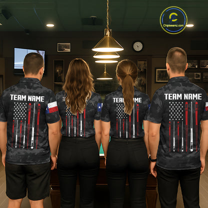 Personalized Texas American Flag Camo Billiard Shirt For Women Custom Patriotic Pool Team Jersey TDM5542