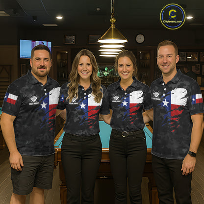 Personalized Texas American Flag Camo Billiard Shirt For Women Custom Patriotic Pool Team Jersey TDM5542