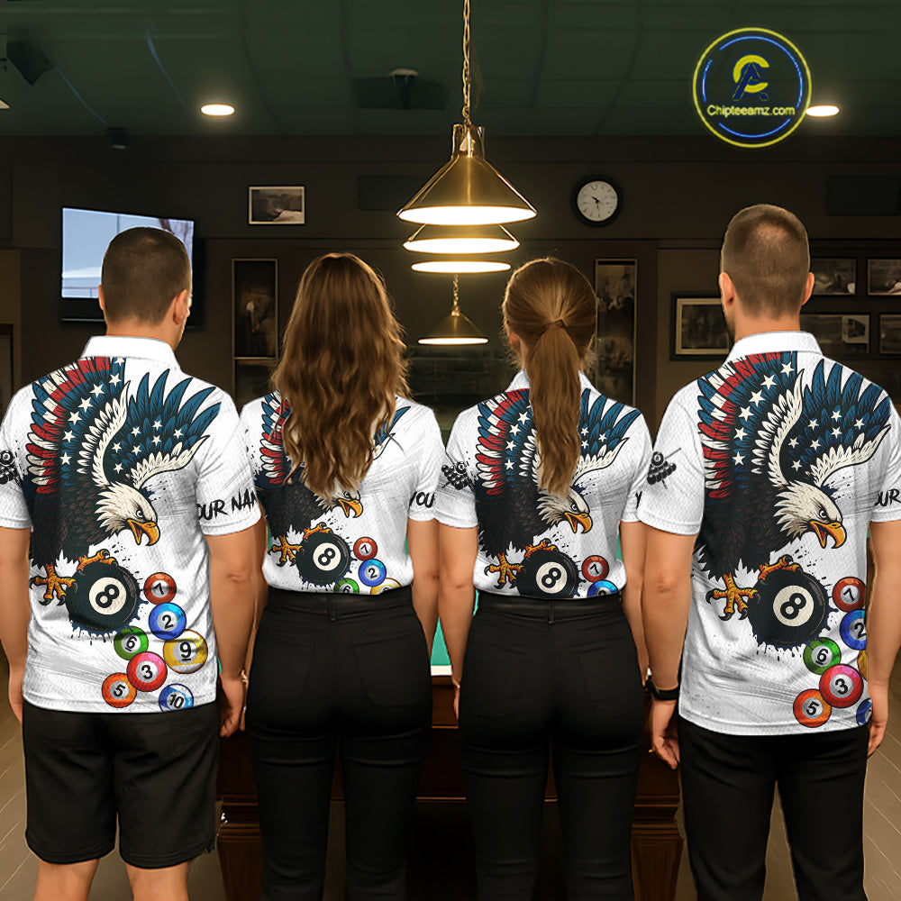 American Flag Eagle 8 Ball Pool Billiard Shirt For Men Custom Billiard Team Jersey Polo & 1/4 Zip TDM5550
