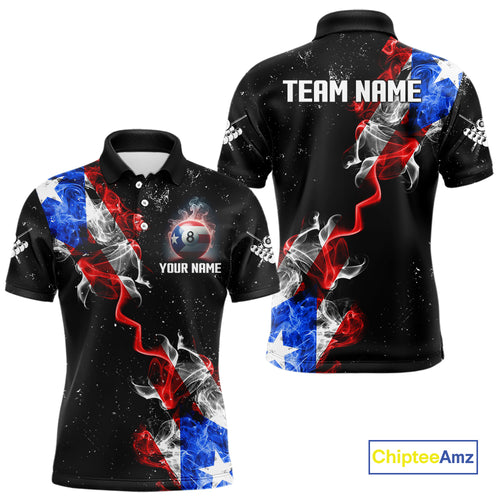 Personalize Puerto Rico Flag Smoke Billiard Shirt For Men Custom Patriotic 8 Ball Pool Team Jersey TDM0976