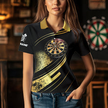 Load image into Gallery viewer, Personalized Gradient Gold And Black Darts Polo, Quarter Zip Custom Dart Shirts For Women Dart Jersey TDM3642