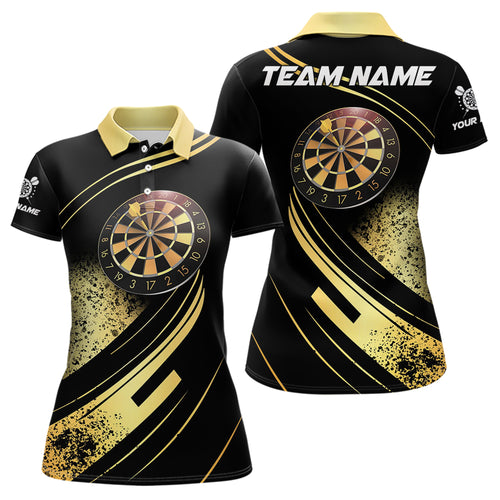 Personalized Gradient Gold And Black Darts Polo, Quarter Zip Custom Dart Shirts For Women Dart Jersey TDM3642