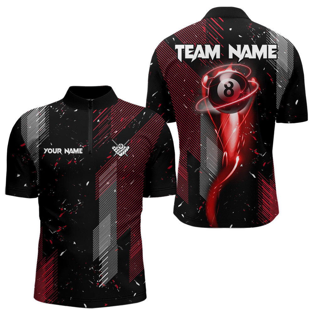 Grunge Black And Red 8 Ball Pool Lights Men's Billiard Shirts Custom Billiard Jersey Polo & 1/4 Zip TDM3780