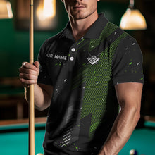 Load image into Gallery viewer, Grunge Black &amp; Green 8 Ball Pool Lights Men's Billiard Shirts Custom Billiard Jersey Polo &amp; 1/4 Zip TDM3781