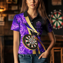 Load image into Gallery viewer, Personalized Purple And Gold Smoke Swirling Women Dart Shirts, Dart Team Shirts Custom Dart Jerseys TDM3784