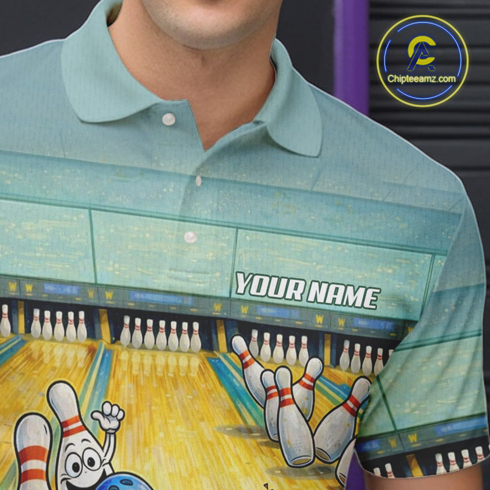 Funny Strike Bowling Polo & Quarter Zip For Men Custom Bowling Team Jersey, Bowling Outfit TDM6168