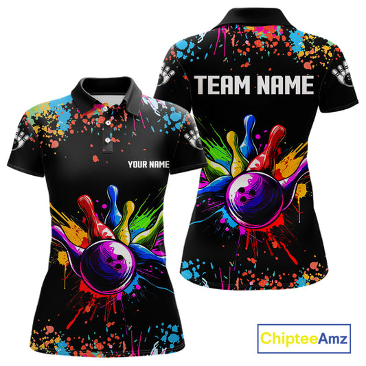 Colorful Funny Bowling Jersey For Women Custom Bowling Team Shirts Polo & 1/4 Zip, Bowling Gifts TDM6589