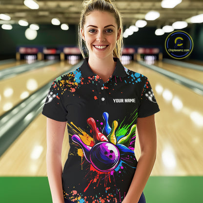 Colorful Funny Bowling Jersey For Women Custom Bowling Team Shirts Polo & 1/4 Zip, Bowling Gifts TDM6589