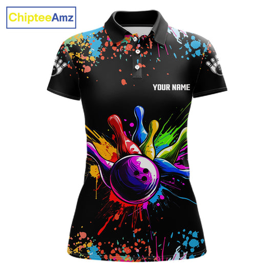Colorful Funny Bowling Jersey For Women Custom Bowling Team Shirts Polo & 1/4 Zip, Bowling Gifts TDM6589