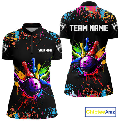 Colorful Funny Bowling Jersey For Women Custom Bowling Team Shirts Polo & 1/4 Zip, Bowling Gifts TDM6589