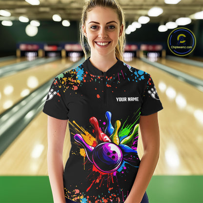 Colorful Funny Bowling Jersey For Women Custom Bowling Team Shirts Polo & 1/4 Zip, Bowling Gifts TDM6589