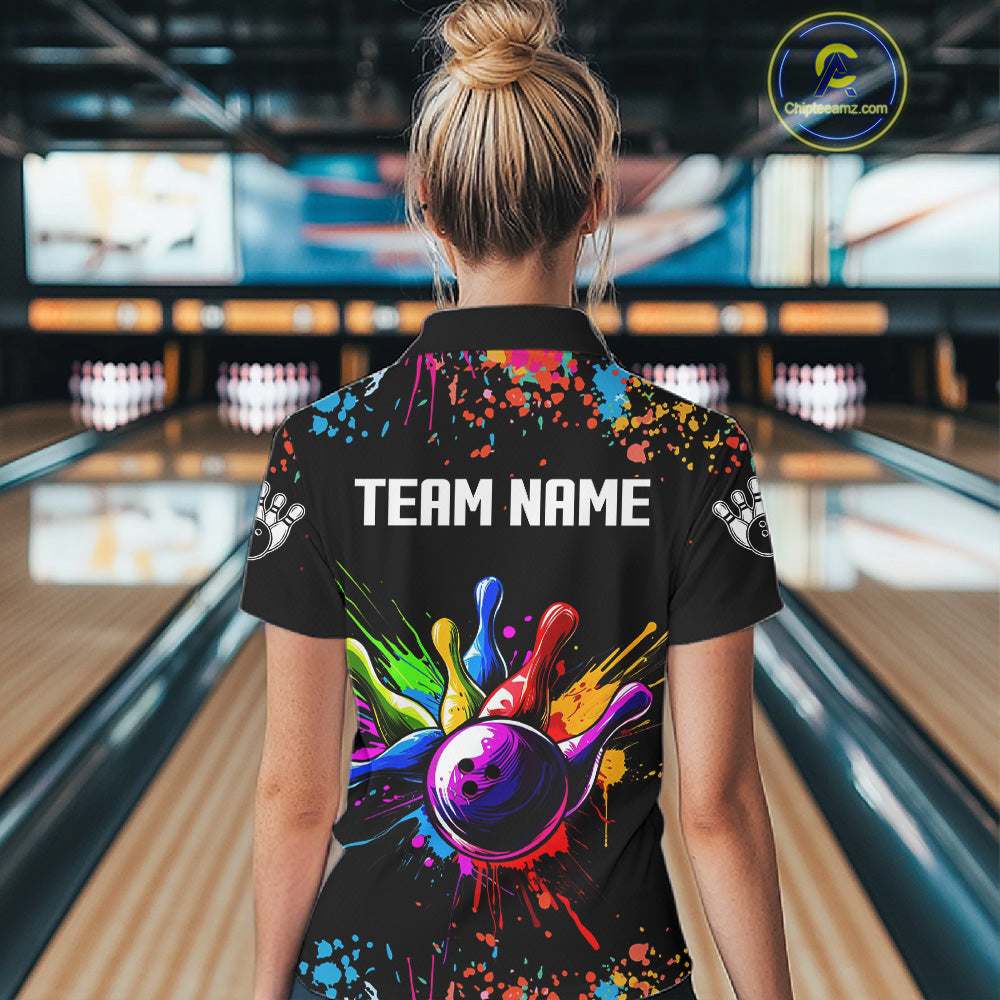 Colorful Funny Bowling Jersey For Women Custom Bowling Team Shirts Polo & 1/4 Zip, Bowling Gifts TDM6589