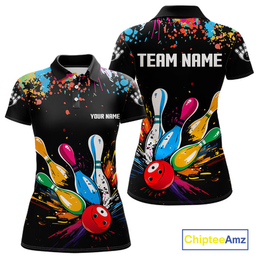 Funny Colorful Bowling Shirts For Women Custom Bowling Team Jersey Polo & 1/4 Zip, Bowling Gifts TDM6590