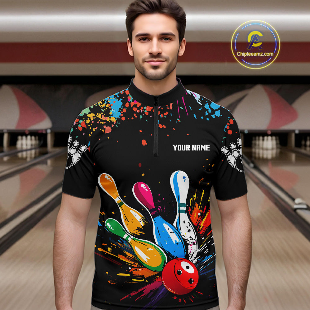 Funny Colorful Bowling Shirts For Men Custom Bowling Team Jersey Polo & 1/4 Zip, Bowling Gifts TDM6590