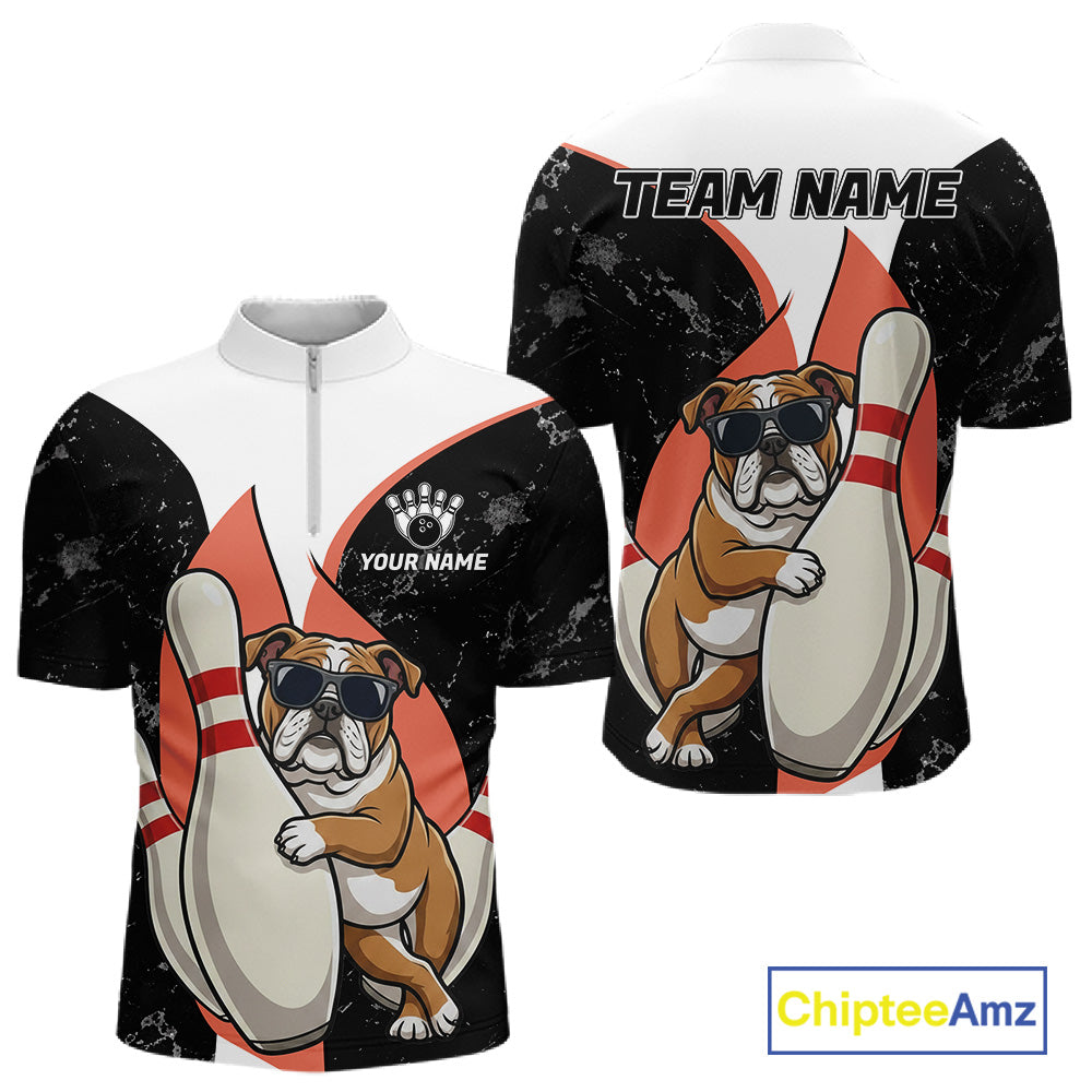 Personalized Funny Bulldog Bowling Shirts For Men Custom Bowling Team Jersey Polo & 1/4 Zip TDM6595