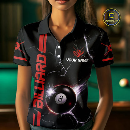 Personalized Red 8 Ball Thunder Lightning Billiard Shirt For Women Custom Pool Team League Jersey TDM4429