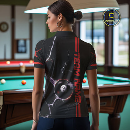 Personalized Red 8 Ball Thunder Lightning Billiard Shirt For Women Custom Pool Team League Jersey TDM4429