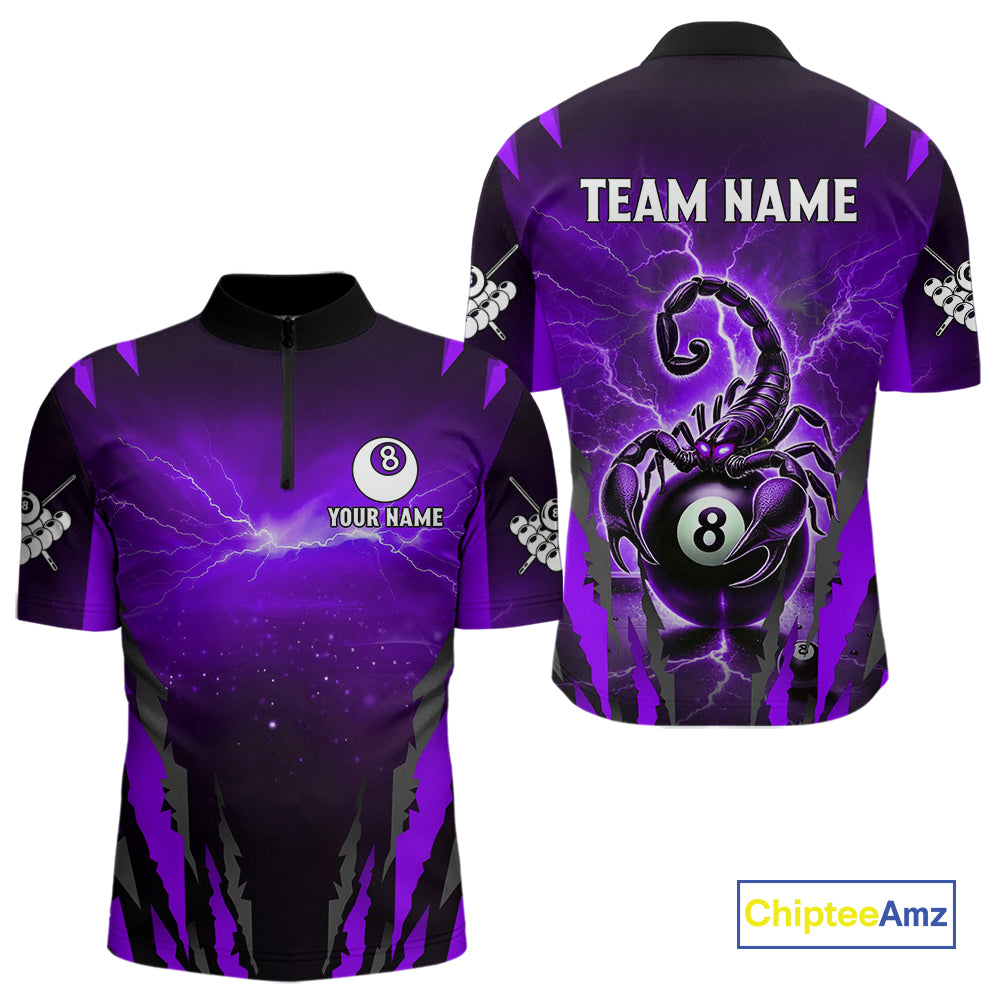 Personalized Thunder Lightning Scorpion Billiard Shirt For Men, 8 Ball Billiard Team Jersey |Purple TDM4868