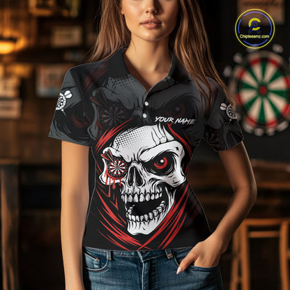 Personalized Funny Skull Darts Shirts For Women Custom Darts Jersey Team Polo & Quarter Zip | Red TDM5295