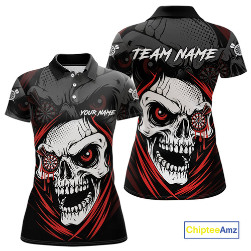 Personalized Funny Skull Darts Shirts For Women Custom Darts Jersey Team Polo & Quarter Zip | Red TDM5295
