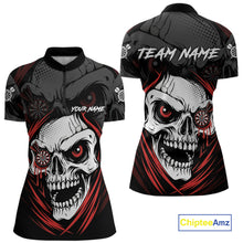 Load image into Gallery viewer, Personalized Funny Skull Darts Shirts For Women Custom Darts Jersey Team Polo &amp; Quarter Zip | Red TDM5295
