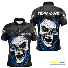 Load image into Gallery viewer, Personalized Funny Skull Darts Shirts For Men Custom Darts Jersey Team Polo &amp; Quarter Zip |Blue TDM5296