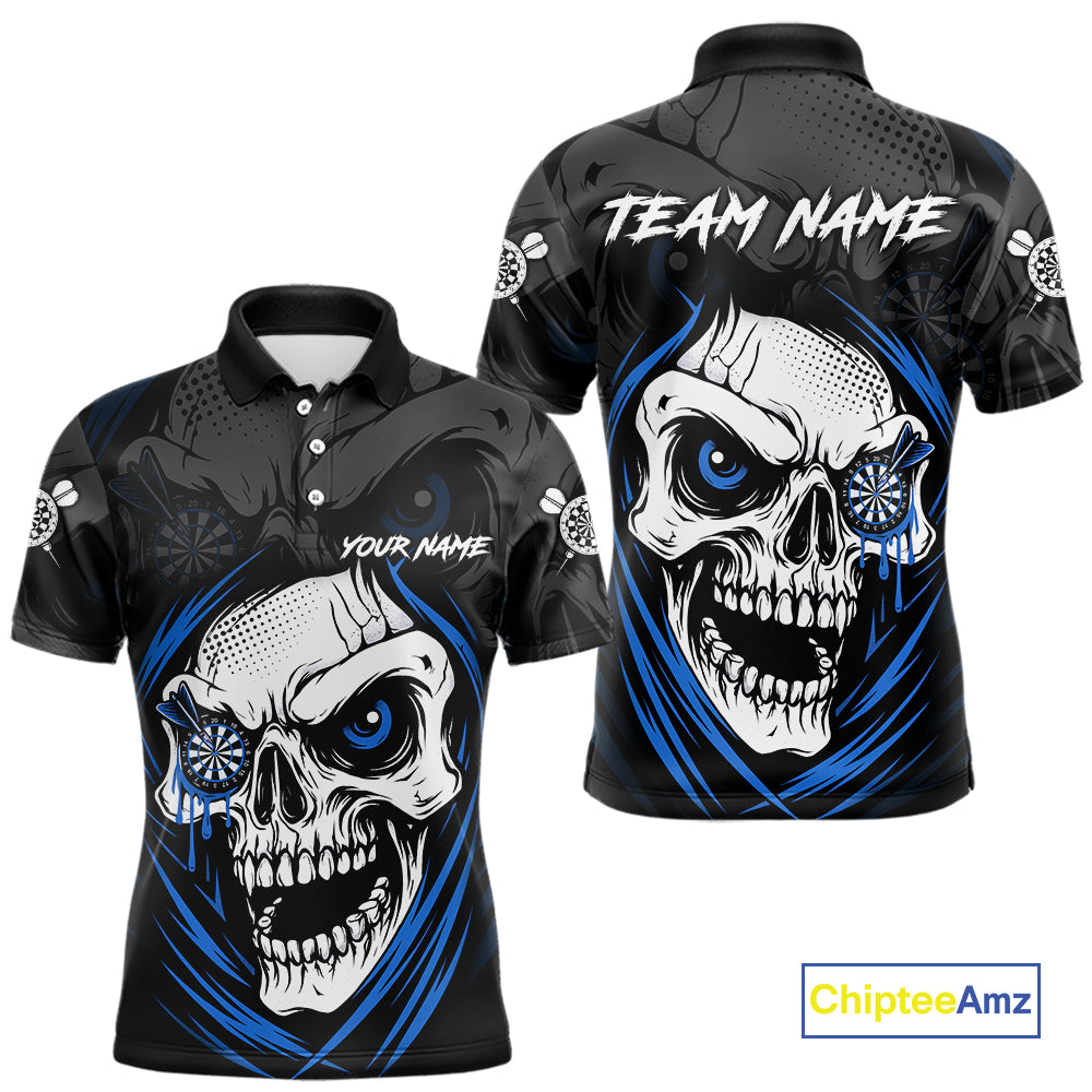Personalized Funny Skull Darts Shirts For Men Custom Darts Jersey Team Polo & Quarter Zip |Blue TDM5296