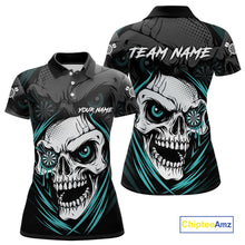 Load image into Gallery viewer, Personalized Funny Skull Darts Shirts For Women Custom Darts Jersey Team Polo &amp; 1/4 Zip| Turquoise TDM5297