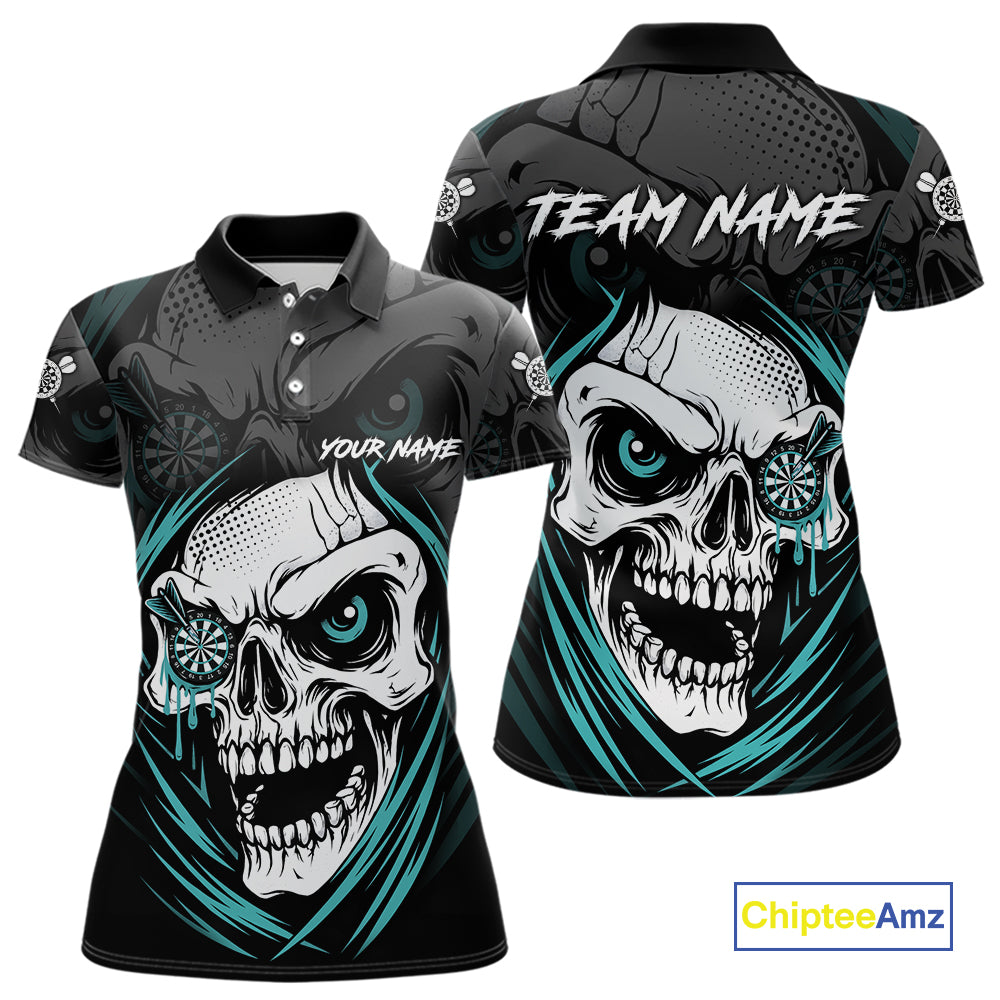 Personalized Funny Skull Darts Shirts For Women Custom Darts Jersey Team Polo & 1/4 Zip| Turquoise TDM5297