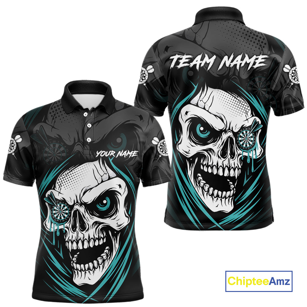 Personalized Funny Skull Darts Shirts For Men Custom Darts Jersey Team Polo & 1/4 Zip| Turquoise TDM5297