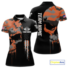 Load image into Gallery viewer, Orange Camouflage Skull Darts Shirt For Women Custom Patriotic US Flag Darts Jersey Polo &amp; 1/4 Zip TDM5298