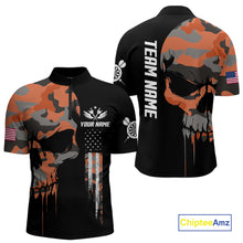 Load image into Gallery viewer, Orange Camouflage Skull Darts Shirt For Men Custom Patriotic US Flag Darts Jersey Polo &amp; 1/4 Zip TDM5298
